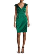 Cap-sleeve Tiered Stretch Satin Cocktail Dress, Ivy