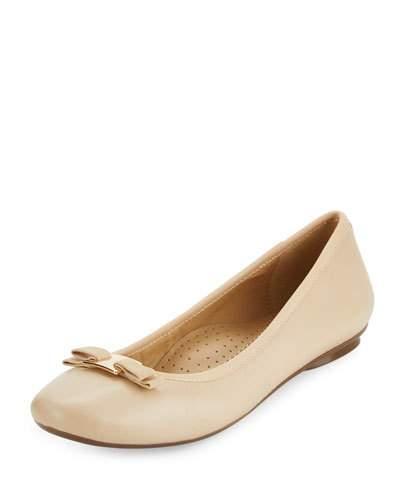 Salma Leather Bow Flat, Pudding