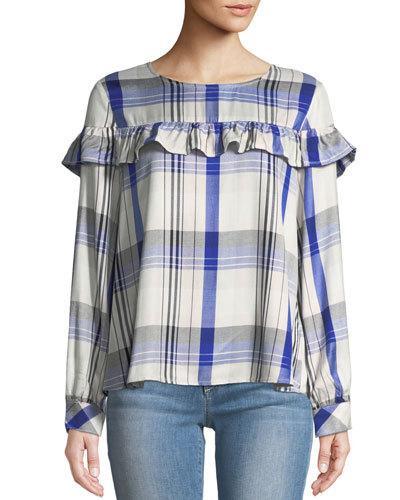 Ruffle-yoke Plaid Blouse