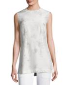 Flower-print Silk Shell Top, Gray