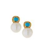 14k Turquoise & Pearl Drop Earrings