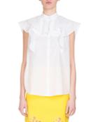 Sleeveless Poplin Ruffle Blouse, White