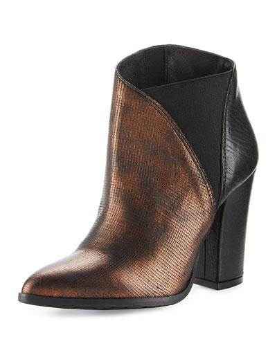Charla Asymmetric Skived Leather Bootie, Bronze