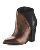 Charla Asymmetric Skived Leather Bootie, Bronze