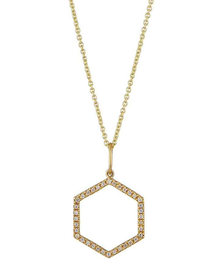 14k Gold Diamond Hexagon Necklace