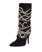 Suede Mid-calf Boot With Chain Detail