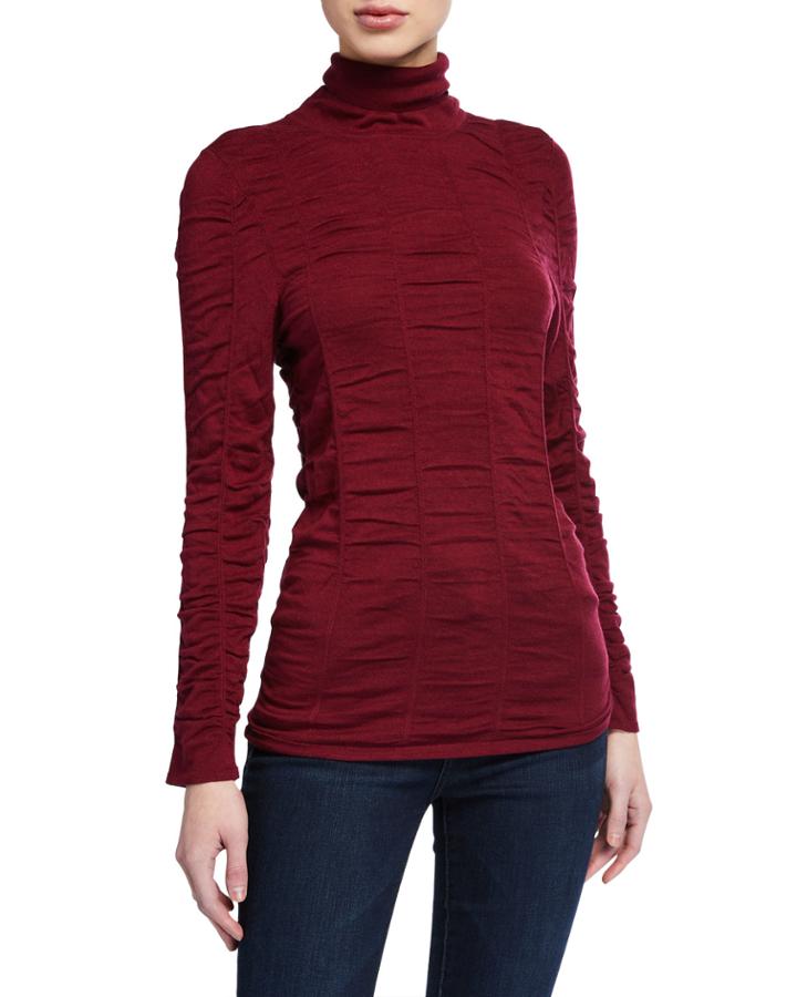 Turtleneck Long-sleeve Scrunched-up Top