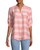 Striped Roll-sleeve Blouse