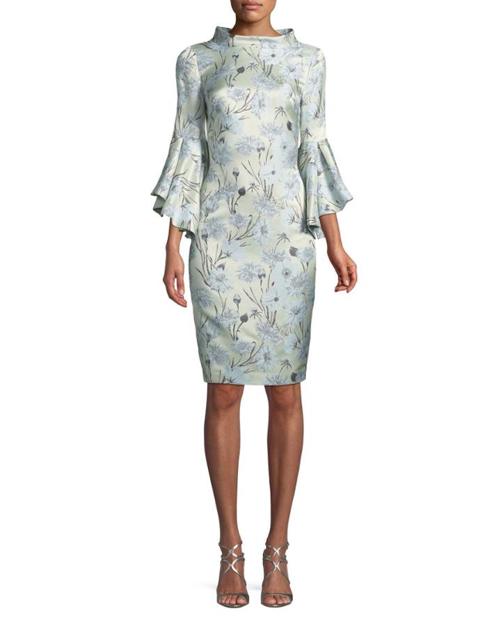 High-neck Trumpet-sleeve Brocade