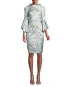 High-neck Trumpet-sleeve Brocade