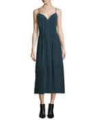 Sleeveless Zigzag-print Crepe De Chine Cami Dress, Navy