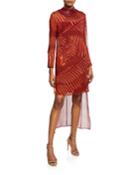 Asymmetric-hem Sheer-overlay Dress