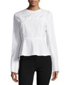 Celine Peplum Long-sleeve Blouse, White, Women's,