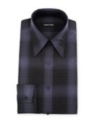 Men's Optical Check Pointed-collar Dress