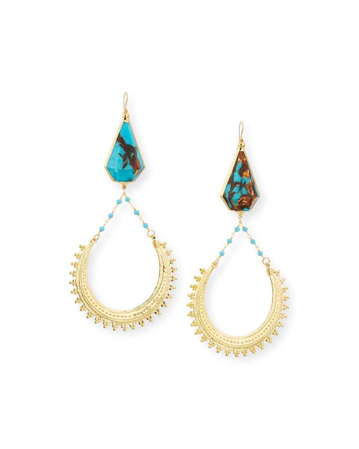 Bronzite Turquoise Hoop Drop Earrings