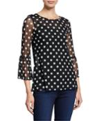 Polka Dot Mesh Printed Long-sleeve Top
