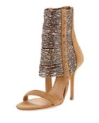 Kallima Suede & Snake-print Bootie, Amaretto/natural