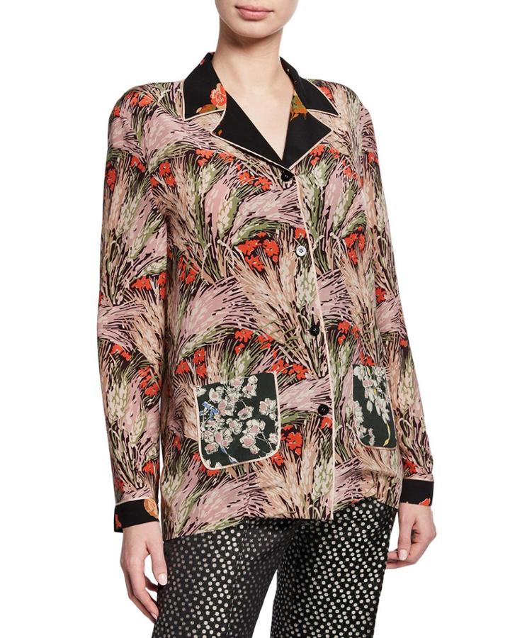 Floral Silk Button-down Blouse