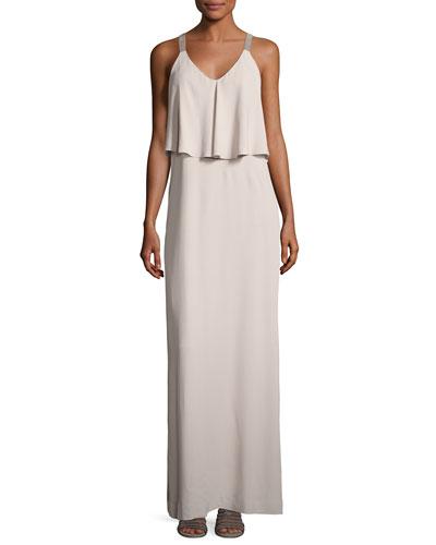 Sleeveless Popover Long Silk Dress,