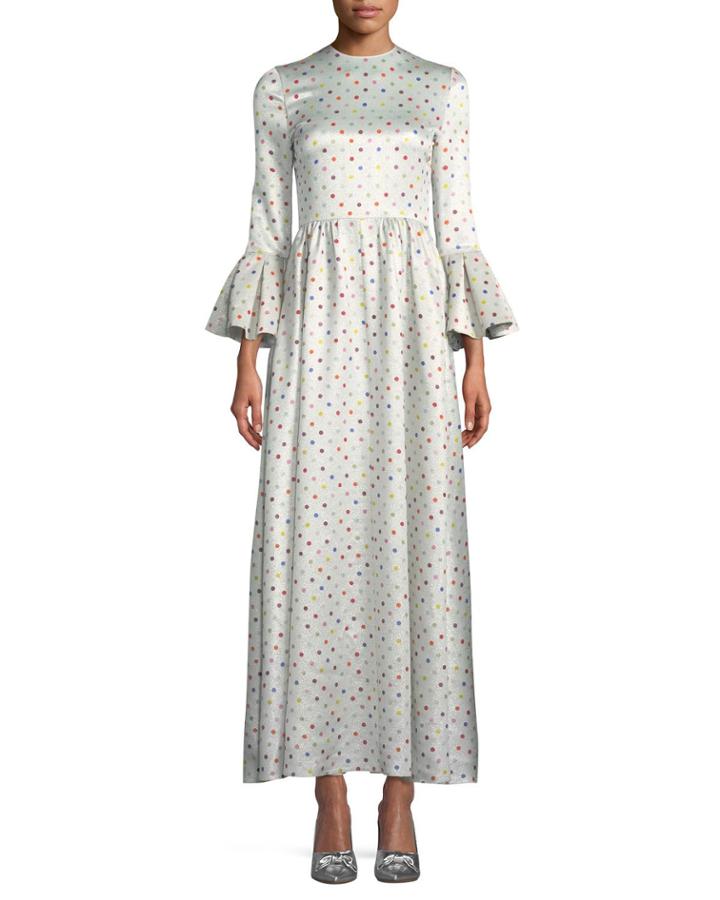 Trumpet-sleeve Multicolor Polka-dot Metallic Evening Gown