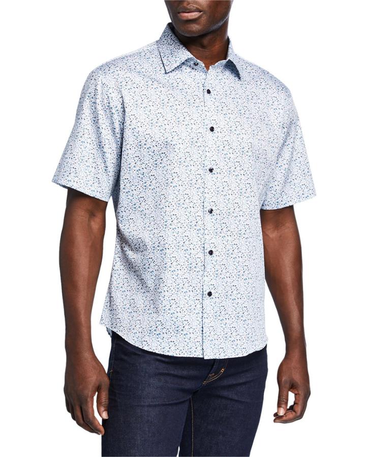 Men's Slim-fit Floral Print Short-sleeve