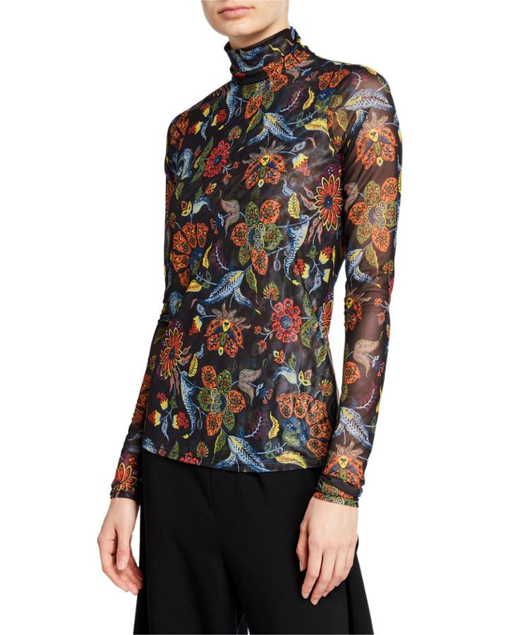 Paisley Long-sleeve Turtleneck Top