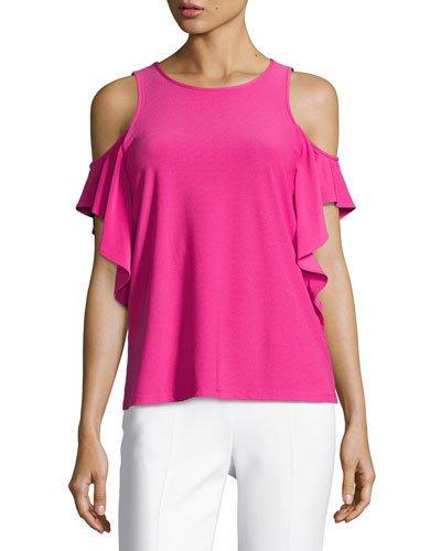Flutter-sleeve Cold-shoulder Top, Fuchsia