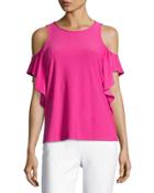 Flutter-sleeve Cold-shoulder Top, Fuchsia