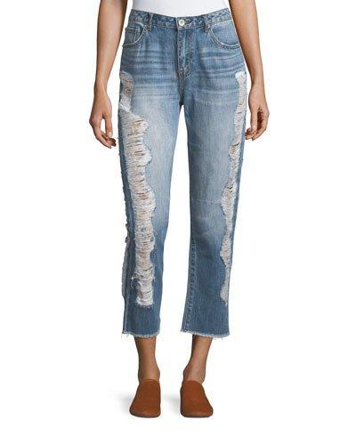 Distressed Straight-leg Ankle Jeans