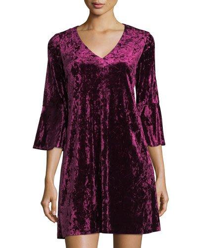 Crushed Velvet V-neck A-line Dress