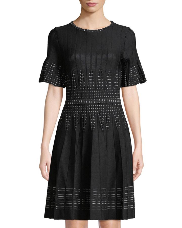 Fit-and-flare Pleated Knit Dress