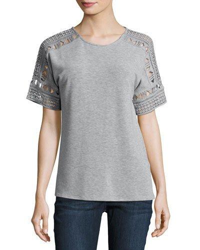 Mixed Lace-trim Top, Gray