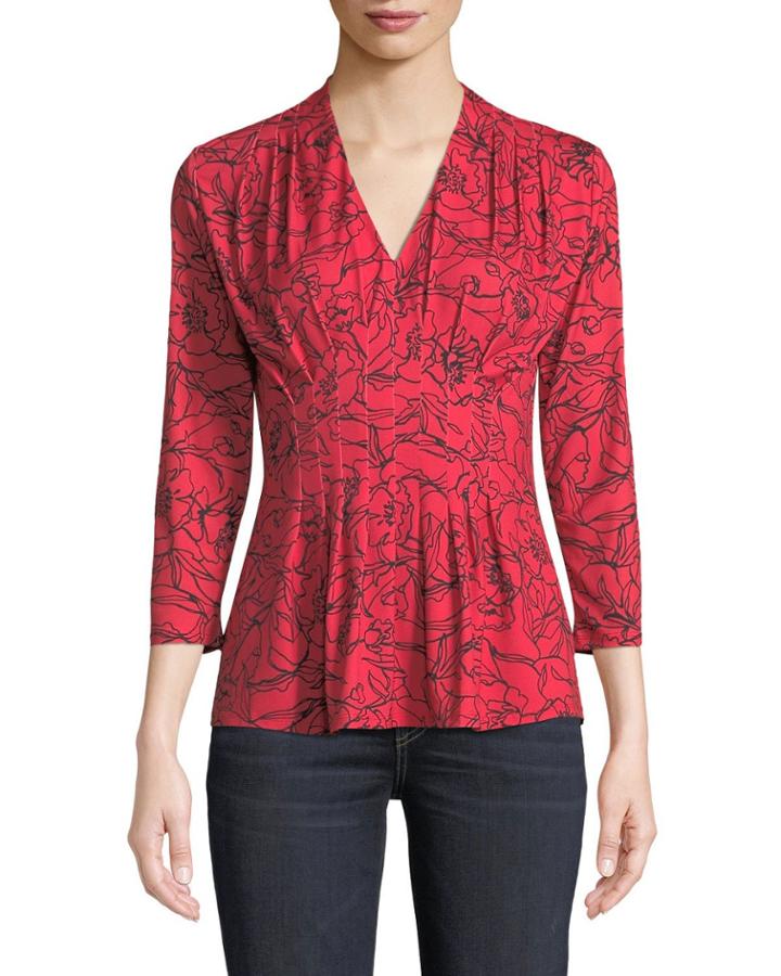 Poppy-scribble Pleat-front Blouse