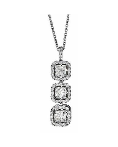 Three-stone Cushion Diamond Pendant Necklace,