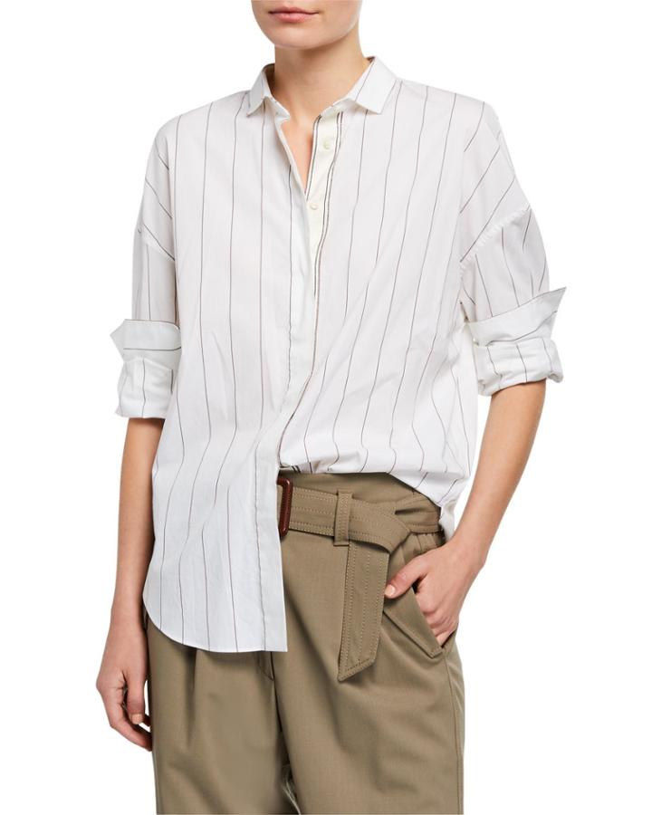 Monili-beaded Striped Poplin