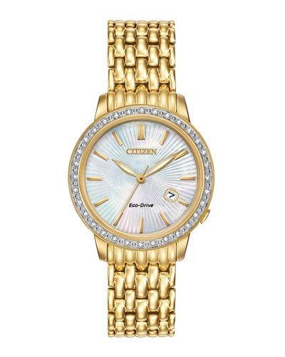 29mm Yellow Golden Bracelet Watch W/ Diamond Bezel