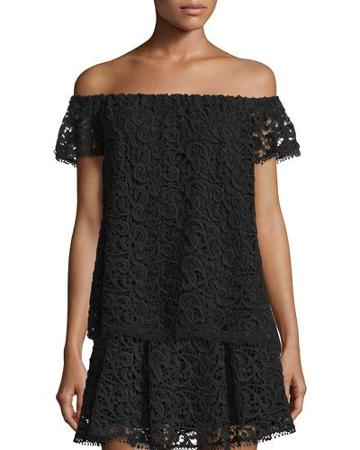 Off-the-shoulder Crochet-lace Top, Black