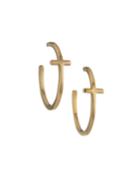 14k Gold Micro Plain Bent Cross Hoop Earrings,