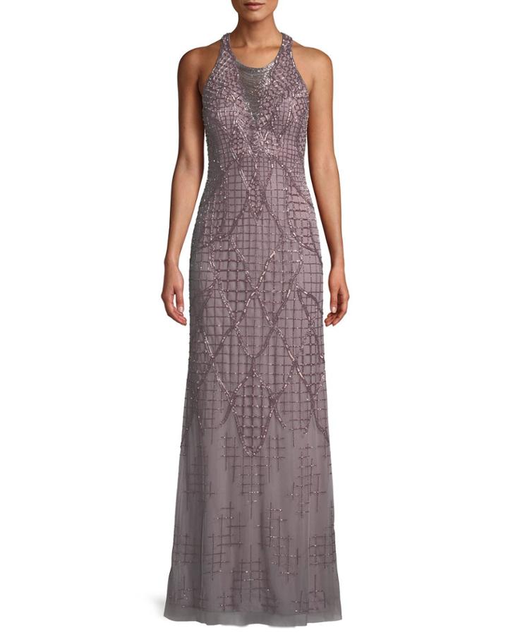 A-line Beaded Loop Fringe Halter Evening Gown