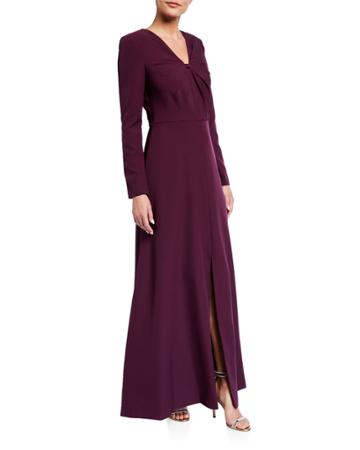 Stretch Crepe Long-sleeve Gown