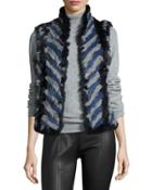 Stripe-print Rabbit Fur Vest, Blue