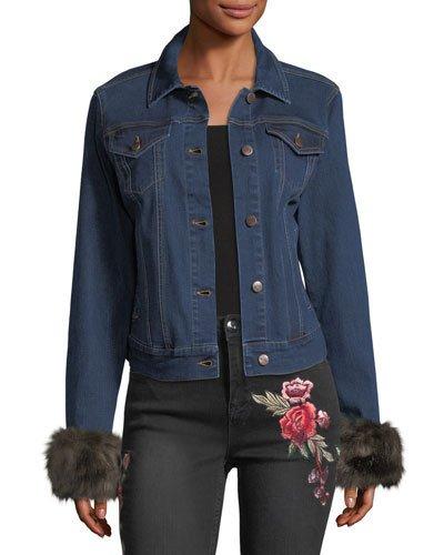 Faux-fur-cuff Denim Jacket