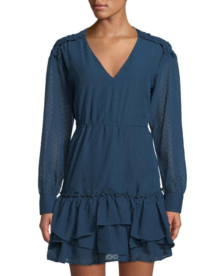 Tiered Ruffle Swiss Dot Fit-and-flare Dress
