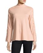 Mock-neck Lace-trim Top, Peach