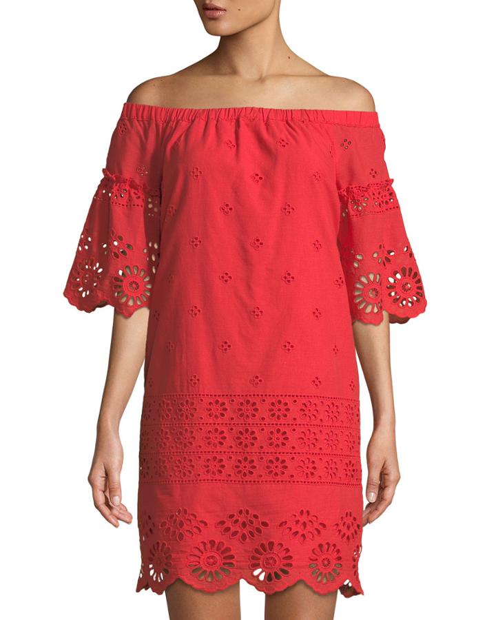Off-the-shoulder Eyelet Embroidered Dress