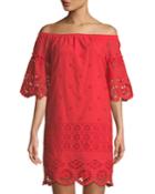 Off-the-shoulder Eyelet Embroidered Dress