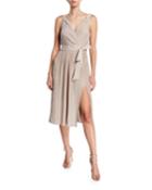 Jacki Pleated Metallic Sleeveless Dress W/