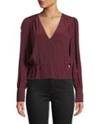 Deep V Long-sleeve Silk Peplum Top