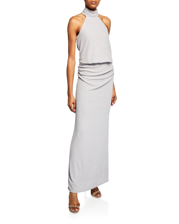 Metallic Halter Drop-waist Column Gown