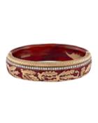 18k Rose Gold Enamel Bangle W/ Diamond Trim, Red
